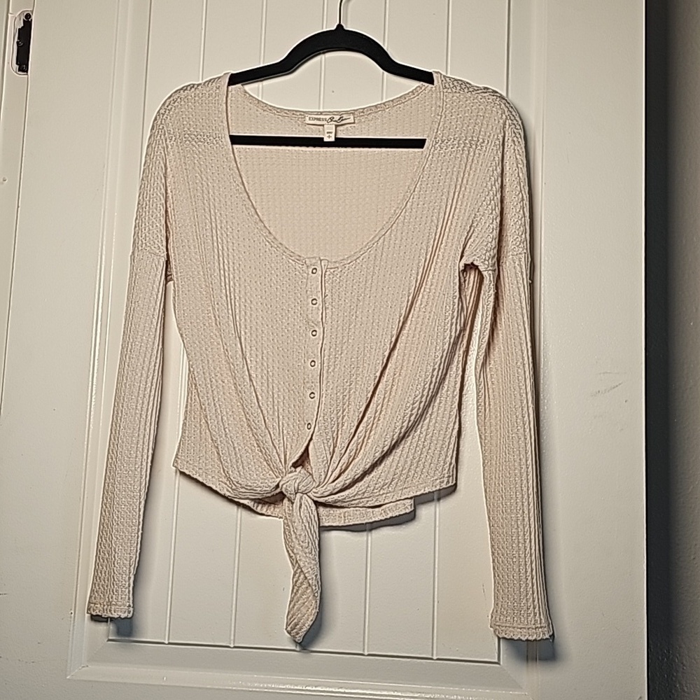 Express One Eleven SP cream knit cropped cardigan